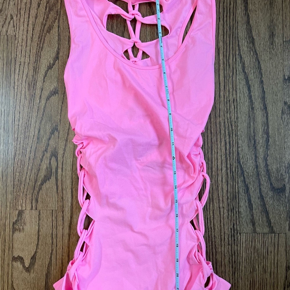 Racerback V Neck Tank/Micro-dress Tie Knot Top Dress Peephole Cutouts - Picture 3 of 6